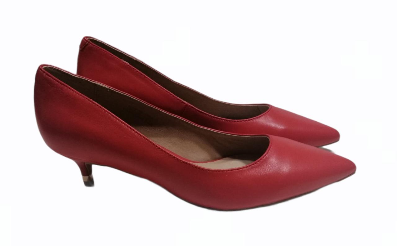 Chaussure bas talon corail en cuir