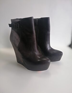 Botte à chevilles compensée Taupe en cuir