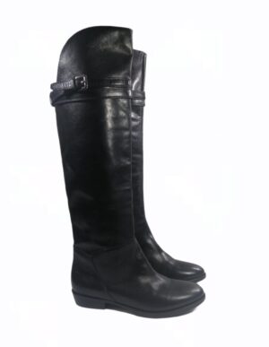 Botte longue en cuir noire